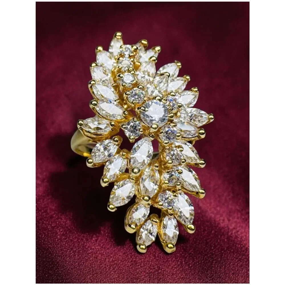 14K Gold Spray Ring size 8.5 Retro ca1970 Marquise Cluster Cocktail Ring 10.5g